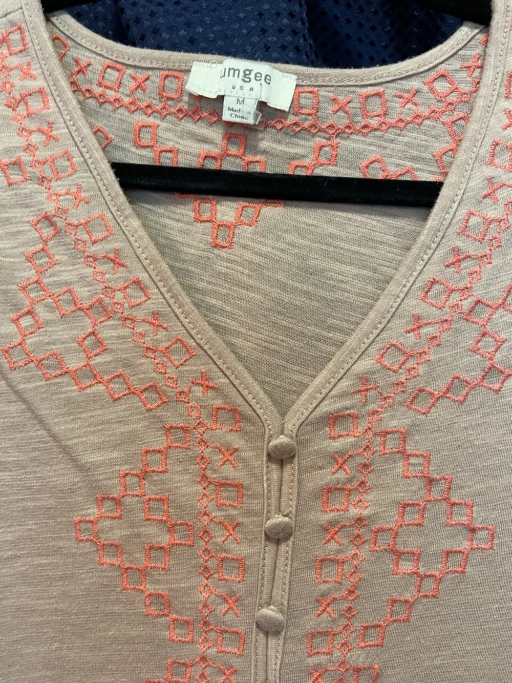 Umgee Cream Tunic with Coral Embroidery - Picture 3 of 11